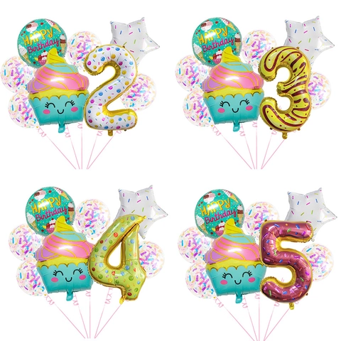 Ice Cream Birthday Balloon Decoration Large Number Aluminum Foil Latex Balloons Kids Macaron Dessert Theme Ornament