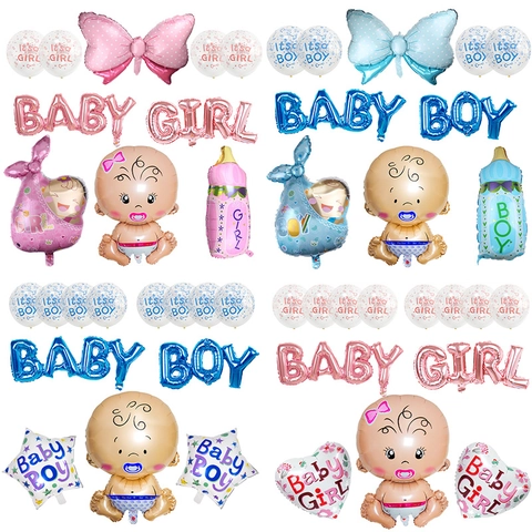 Decorazione Palloncino Baby Shower Alluminio Lattice Cartone Animato Ragazzo Ragazza Gender Reveal Compleanno Festa Arredamento