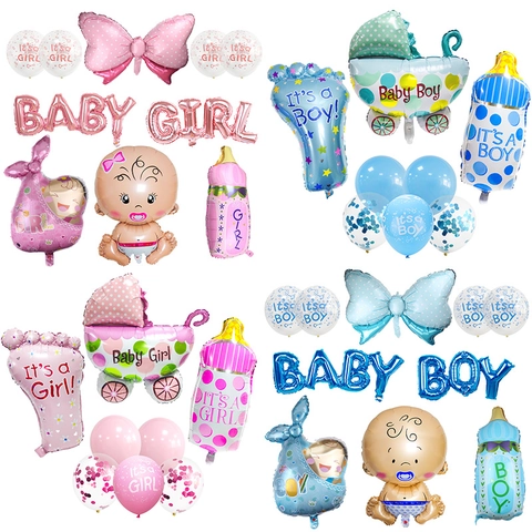Decorazioni per Feste Baby Shower Palloncini in Lattice e Alluminio Rosa Blu Neonato Bambino Ragazza Compleanno Tema Palloncini