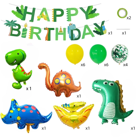 Décoration De Fête D'anniversaire Dinosaure Ballons En Latex Aluminium Thème Forêt Bannière Joyeux Anniversaire