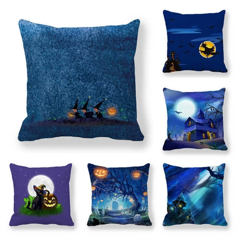 Funda De Cojín De Halloween Terciopelo Piel De Melocotón Funda De Almohada Decorativa Calabaza Bruja Murciélago Para Sofá