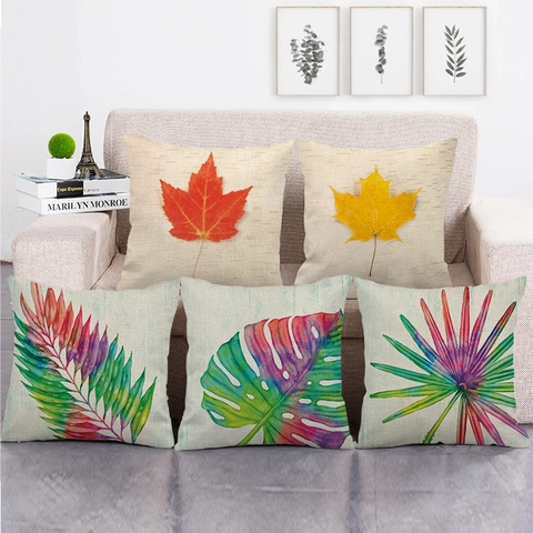 Autumn Leaf Decorative Pillow Case Linen Fall Throw Cushion Cover For Sofa Home Decor Thanksgiving Pumpkin Maple Pattern
