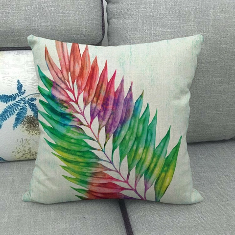 Linen Pillow Case Autumn Maple Leaves Tropical Palm Pattern Decorative Cushion Cover For Sofa Living Room Square
