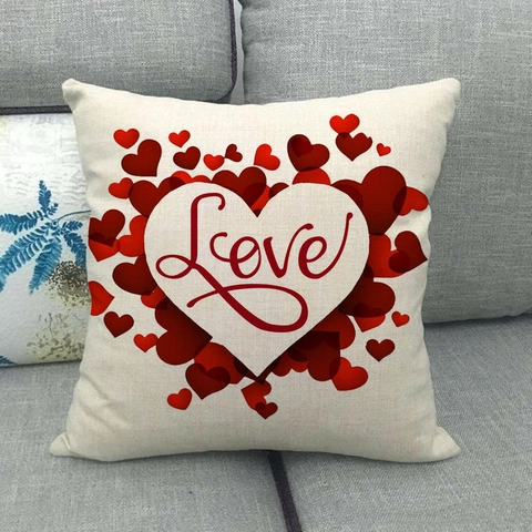 Valentine's Day Linen Throw Pillow Case Red Rose Heart Love Be Mine Truck Pattern Square Cushion Cover For Sofa Decor