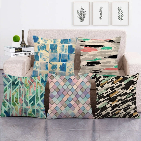 Dekorativer Kissenbezug Leinen Abstraktes Geometrisches Muster Quadratischer Kissenhülle Für Sofa Wohnzimmer Deko
