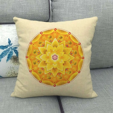 Decorative Throw Pillowcase Cotton Linen Blend Geometric Mandala Sunflower Pattern Bohemian Style For Sofa Couch Home Decor
