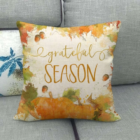 Funda De Cojín De Otoño Acción De Gracias Lino Calabaza Hoja De Arce Decorativa Para Sofá De Sala