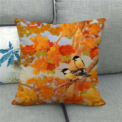Thanksgiving Autumn Oil Painting Style Linen Pillowcase Maple Leaf Pumpkin Gnomes Decorative Cushion Cover For Sofa Home Decor