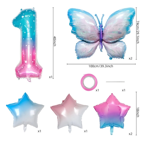 Starry Sky Number Butterfly Wing Aluminum Foil Balloons Gradient Rainbow Birthday Party Decor For Kids Celebration