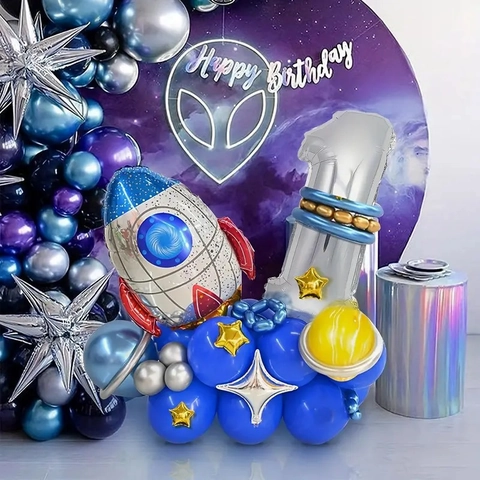 Tema Spazio Esterno Colonna Arco Palloncini Razzo Astronauta Foglio Alluminio Lattice Per Compleanno Bambini Decorazioni Galassia