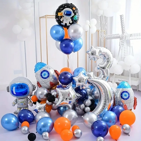Tema Spazio Esterno Colonna Arco Palloncini Razzo Astronauta Foglio Alluminio Lattice Per Compleanno Bambini Decorazioni Galassia