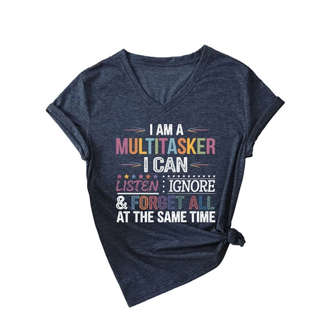 Maglietta Da Donna A Maniche Corte Con Scollo A V In Misto Cotone Con Stampa Multitasker Top Casual Vestibilità Morbida