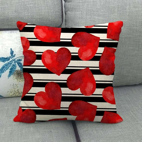 Fundas De Cojín Decorativas De Lino Patrones Rayas Corazón Funda De Almohada Para Sofá Salón Hogar Cuadrado