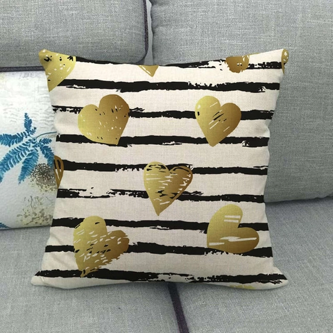 Decorative Linen Throw Pillow Cover Heart Striped Print Cushion Case For Home Sofa Modern Style