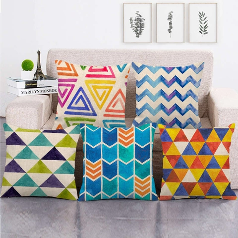 Nordisch Minimalistisch Geometrisch Leinen Wurfkissenbezug Aquarell Quadratisch Dekorativ Kissenbezug Für Sofa Heimdeko