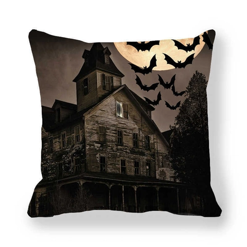 Fodera Per Cuscino Halloween Velluto Pelle Di Pesca Casa Stregata Zucca Fantasma Stampa Federa Decorativa Quadrata Per Divano Casa