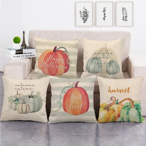 Halloween Thanksgiving Pompoen Linnen Kussensloop Herfst Oogst Decoratieve Kussenhoes Voor Sofa Woonkamer Thuis Decor