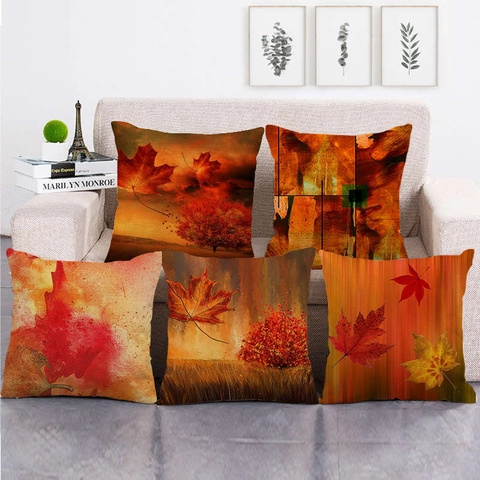 Herbst Ahornblatt Leinen Kissenbezug Erntedankfest Deko Kissenhülle Vintage Ölgemälde Ernte Thema Home Decor
