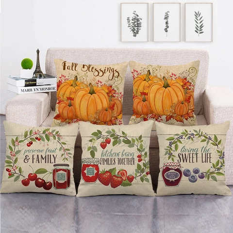 Fodera Per Cuscino In Lino Zucca Ringraziamento Autunno Raccolto Girasole Stile Fattoria Federa Decorativa Divano