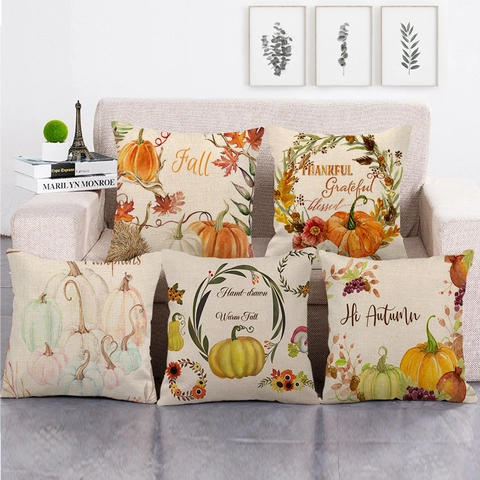 Herfst Kussenslopen Linnen Pompoen Esdoornblad Thanksgiving Decoratieve Kussenhoezen Voor Sofa Couch Boerderij Stijl