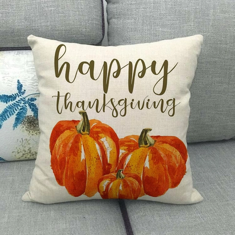 Linen Pillow Covers Thanksgiving Pumpkin Autumn Leaves Printed Decorative Cushion Cases Home Sofa Decor Rustic Farmhouse