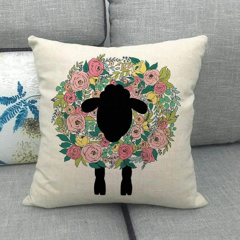 Rustic Farm Animal Floral Linen Cushion Cover Silhouette Pattern Decorative Throw Pillow Case For Couch Living Room Home Decor
