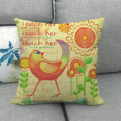 Funda De Cojín Decorativa De Lino Estampado Pájaro Animal Floral Estilo Bohemio Frase Inspiradora Para Sofá