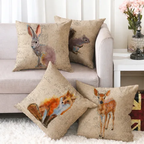 Housse De Coussin En Lin Carrée Couverture De Traversin Vintage Manuscrit Français Motif Animalier Décoration Canapé Maison