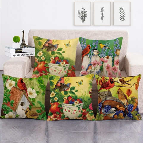 Erntedankfest Kürbis Sonnenblume Leinen Kissenbezug Herbst Ahornblatt Vogel Quadratisch Kissenhülle Für Sofa Haus Dekoration