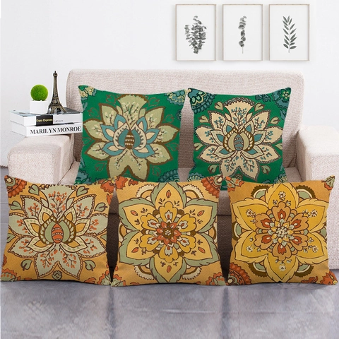 Mandala Bloem Kussenhoes Boheems Etnisch Linnen Sierkussen Sloop Geometrisch Floraal Decoratief Vierkant Bank Huisdecoratie
