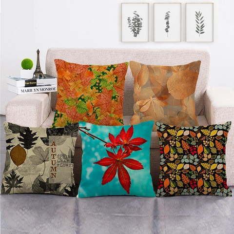 Herbst Kissenbezug Leinen Ahornblatt Kürbis Druck Thanksgiving Dekorativer Kissenhülle Für Sofa Couch