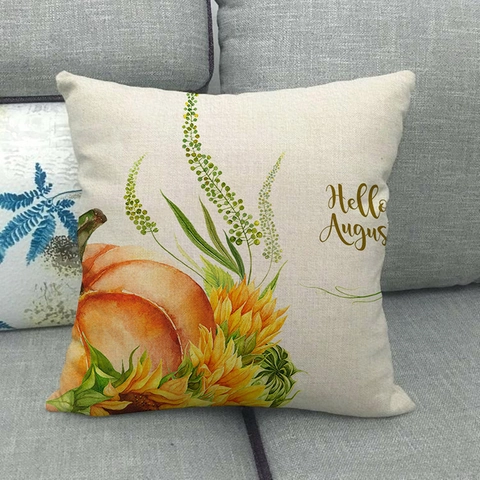 Funda De Cojín De Calabaza En Acuarela Otoño Lino Decoración De Acción De Gracias Para Sofá