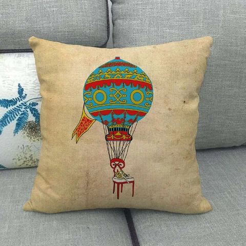 Vintage Heißluftballon Leinen Kissenbezug Quadratisch Dekorativer Kopfkissenbezug Für Sofa Wohnzimmer Heimtextilien Stil