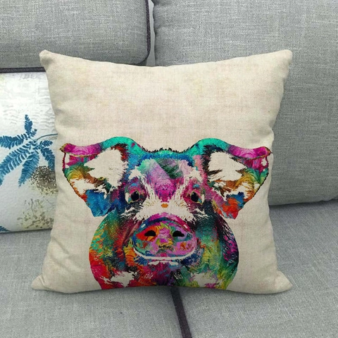Federa Per Cuscino In Lino Con Motivo Maiale Federa Quadrata Per Divano Decorazione Casa Stile Pittura Arte Retrò