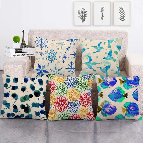 Fodera Per Cuscino Decorativa In Lino Acquerello Geometrico Floreale Fantasia Moderno Federa Quadrata Per Divano Casa