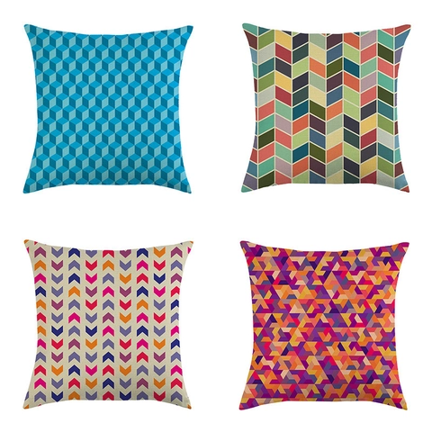 Taie d'Oreiller en Lin Géométrique Housse de Coussin Décorative Style Nordique Impression Numérique Carrée Taie d'Oreiller Maison Décor Sans Insert