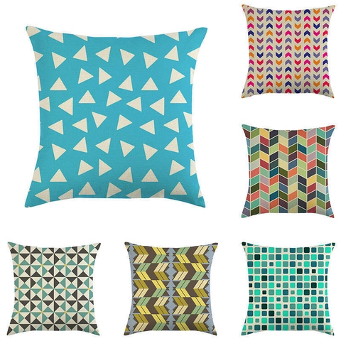 Taie d'Oreiller en Lin Géométrique Housse de Coussin Décorative Style Nordique Impression Numérique Carrée Taie d'Oreiller Maison Décor Sans Insert