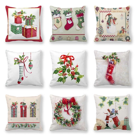 Christmas Decorative Cushion Cover Peach Skin Velvet Square Pillowcase Santa Reindeer Patterns Holiday Home Decor For Living Room Sofa Car