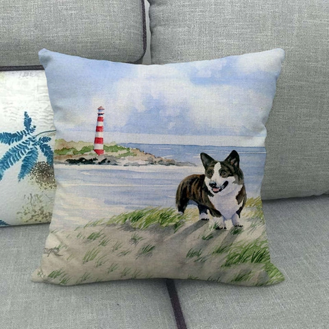 Funda De Cojín De Perro Corgi Mezcla De Lino Y Algodón Cuadrada Decorativa Para Sofá Hogar Estampado De Animal Lindo