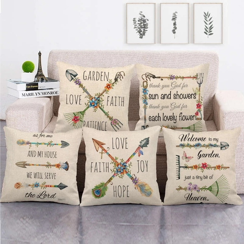 Linen Decorative Throw Pillow Cover Square Cushion Case For Sofa Farmhouse Garden Floral Bible Verse Bohemian Arrow Decor Without Insert