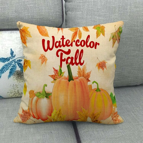 Fundas De Cojín Acción De Gracias Lino Calabaza Hojas De Otoño Acuarela Granja Vintage Sofá Decoración