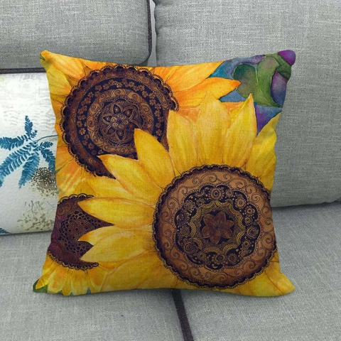 Sunflower Pattern Linen Pillow Cover Rustic Farmhouse Decorative Cushion Case For Sofa Living Room Home Decor