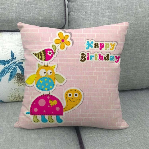 Cartoon Owl Decorative Throw Pillow Cover Polyester Linen Look Cushion Case For Sofa Home Decor Valentine Christmas Birthday Gift