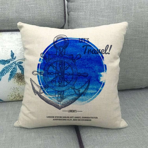 Nautische Kissenbezug Baumwolle Leinen Quadratische Kissenhülle Anker Ruder Aquarell Reise Thema Haus Sofa Dekor
