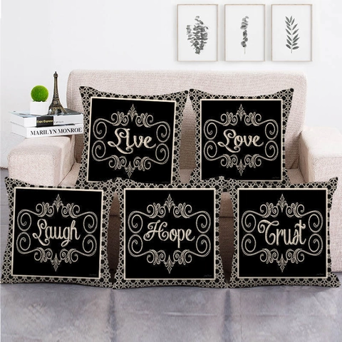 Dekorativer Kissenbezug Leinen Quadratisch Retro Buchstaben Druck Vintage Barock Wohnzimmer Wohndeko