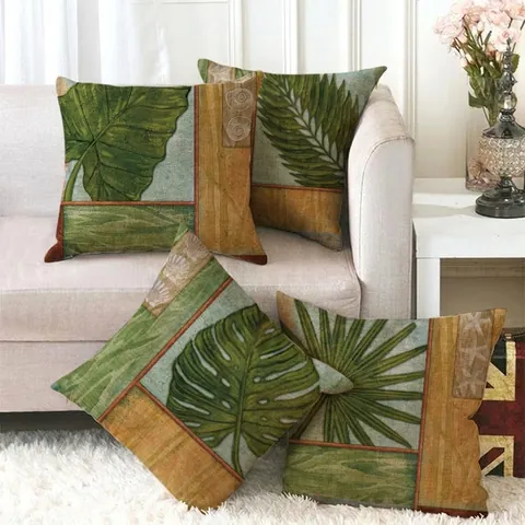 Federa Quadrata in Lino con Foglia di Monstera Tropicale Retrò Conchiglia Stella Marina Copricuscino Decorativo per Divano Casa