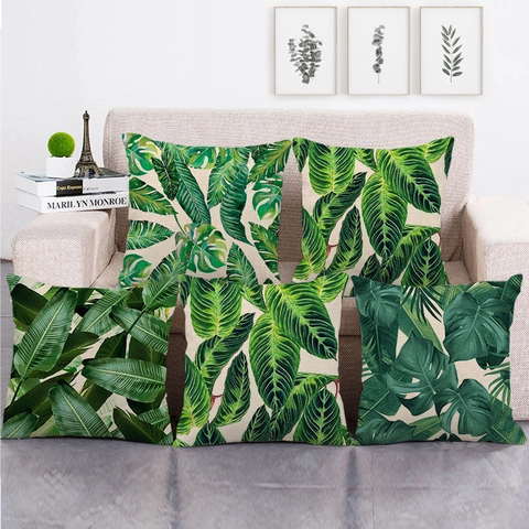 Tropische Plant Blad Print Linnen Kussenhoezen Monstera Palm Banaan Gebladerte Decoratieve Kussensloop Sofa Decor