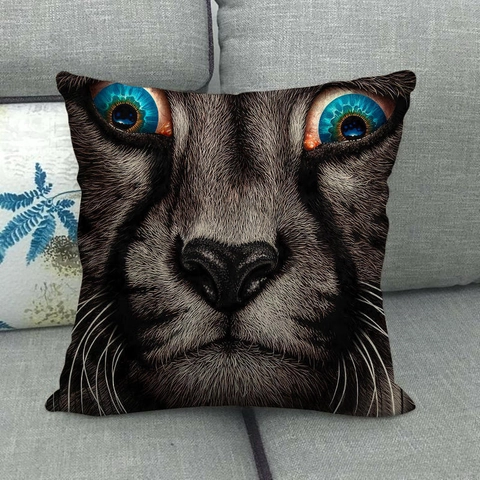 Funda de Cojín de Lino con Estampado de Cara de Gato Realista Cuadrada Decorativa para Sofá Decoración del Hogar