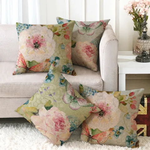 Vintage Floral Animal Pattern Linen Cushion Covers Square Decorative Pillowcase For Sofa Home Decor