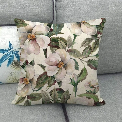 Linen Decorative Throw Pillow Case Square Cushion Cover Tropical Plant Autumn Pumpkin Floral Print For Sofa Home Decor